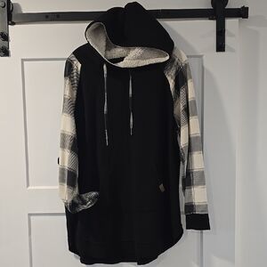 Maurices Black and White Plaid Sleeve Sweater